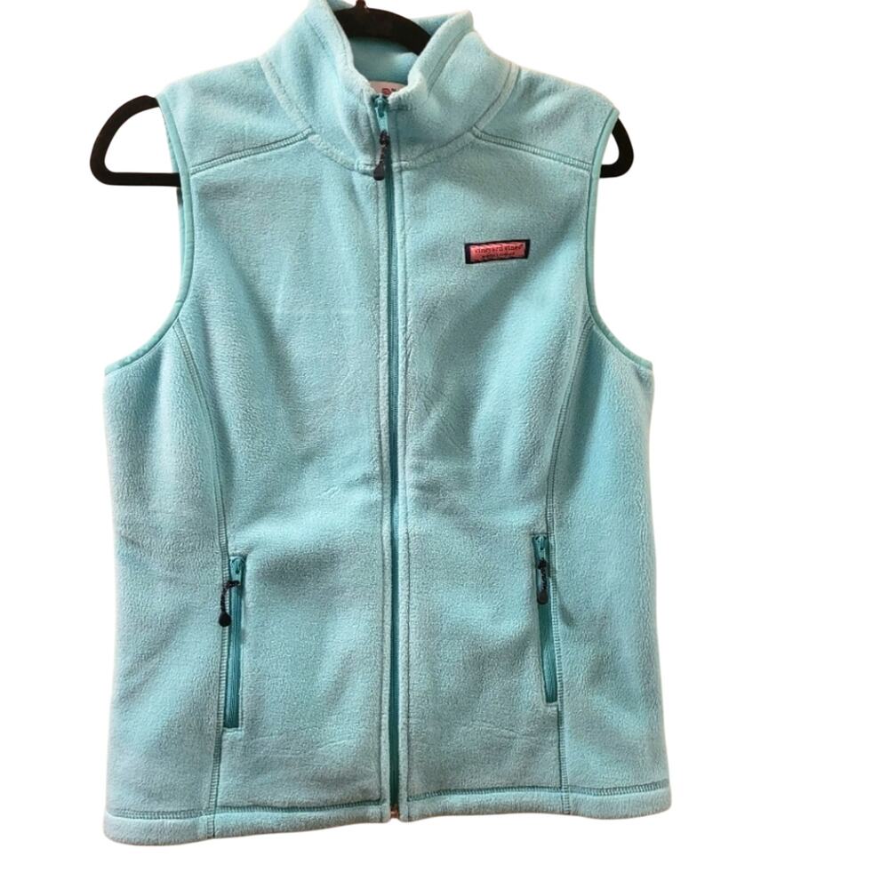 Vineyard Vines Womens Fleece Vest Green/Teal Full Zip Size S Warm